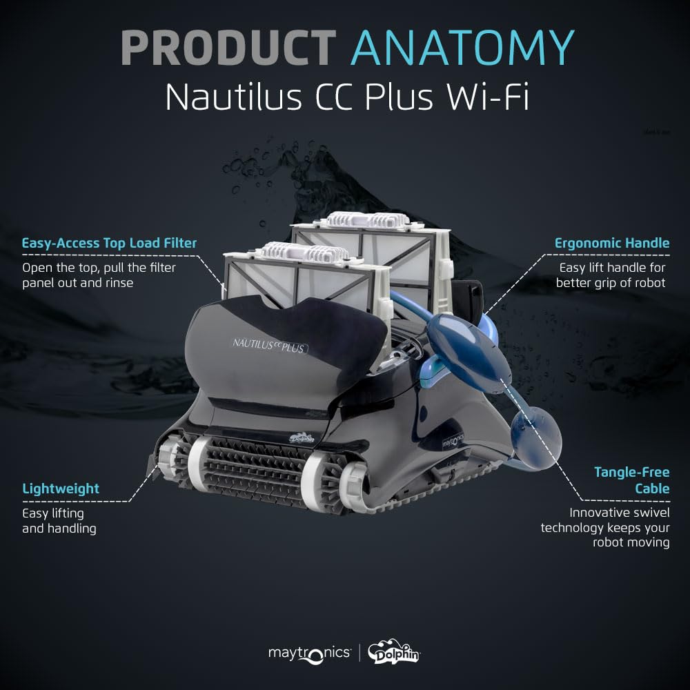 Dolphin Nautilus CC Plus Wi-Fi Automatic Robotic Pool Vacuum Cleaner, Includes Caddy and Classic Cover for Storage and Protection, Ideal for In-Ground Pools up to 50 FT