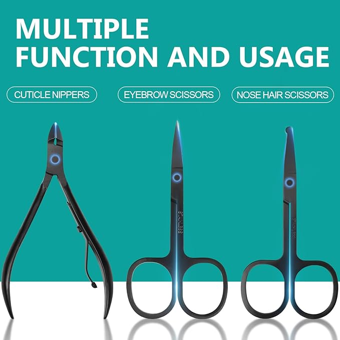 Nail Clippers Set, 26 Piece Manicure Set & Pedicure Kit, Stainless Steel Fingernail & Toenail Clipper Cutters, Professional Nail Care Tools with Luxurious Travel Case for Men and Women, Black