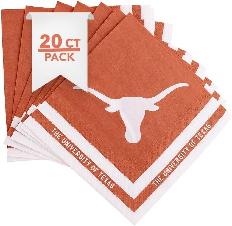 Desert Cactus University of Texas Disposable Napkins Longhorns UT Austin 20 Count 2 Ply 13 inch Dinner Square for Tailgates, Graduation, Party and Game Day Decoration (Design A)