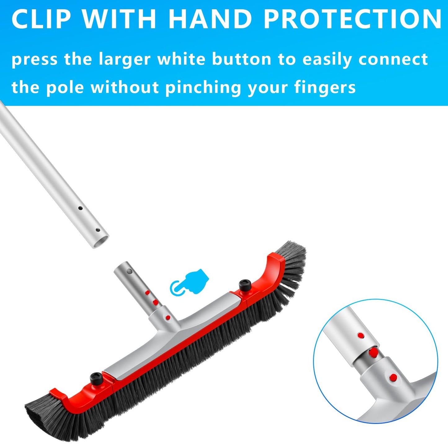 Sepetrel 22” Wide Pool Brush Head for Cleaning Walls,Heavy Duty Inground/Above Ground Aluminum Swimming Pool Scrub Brushes with Curved Ends & Premium Strong Bristle,Red