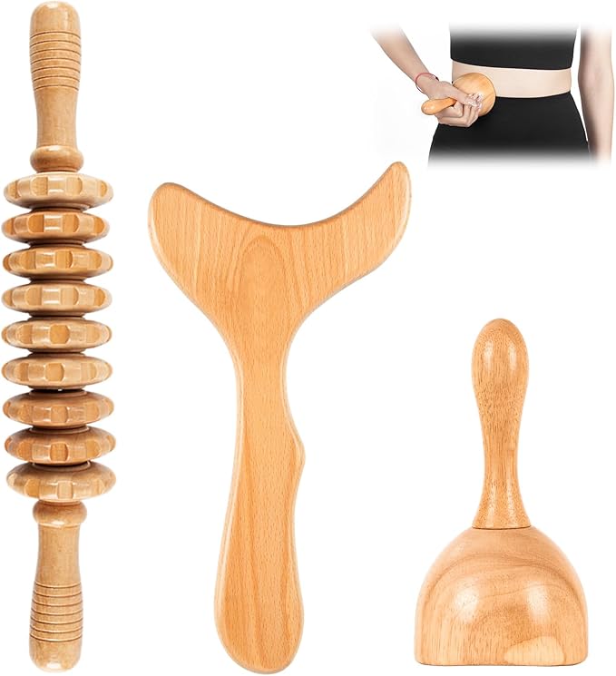Wood Therapy Massage Tools 3 in 1,Wooden Lymphatic Drainage Massager Maderoterapia Kit Professional Body Cellulite Massager for Body Sculpting,Contouring,Relief Muscle,Anti-Cellulite