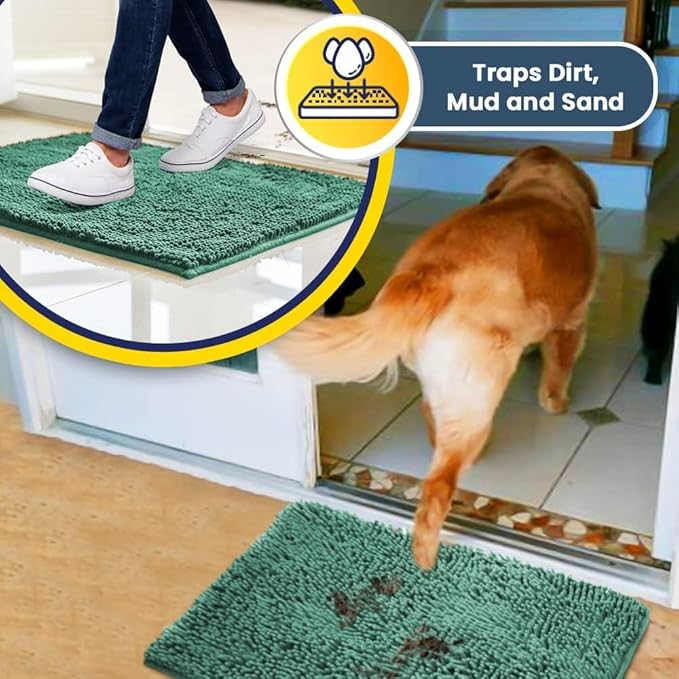 Muddy Mat® | Super Absorbent Door Mat Indoor, Microfiber Quick Dry Chenille Entryway Rug, Non-Slip Front Door Mat, Indoor Mats for Entryway, Machine Washable Pet Rug, Sea Green 36"x60"