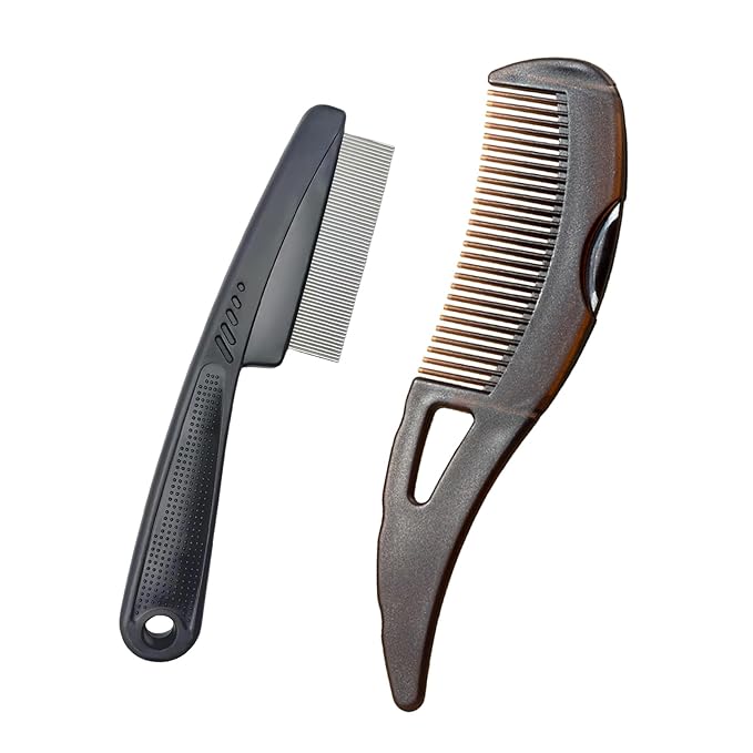Dandruff Comb Wide Tooth, Stainless Steel Fine Tooth Lice/Psoriasis Scalp Detox Comb for Women, Men & Kids, Professional Portable Sweep/Massage/Clean Shower Brush Tool for Hair Care/Growth (Black)
