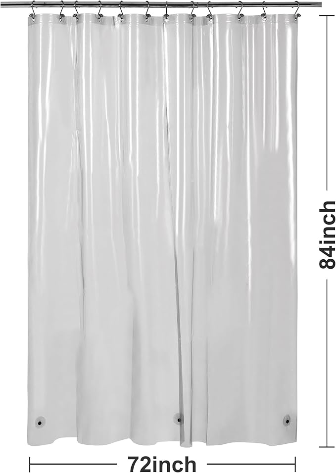 Barossa Design Extra Long Clear Black Shower Curtain Liner with 3 Magnets - 72" x 84" XL, Waterproof PEVA Lightweight Shower Liner for Bathroom, PVC Free, Metal Grommets - Clear Black, 72x84