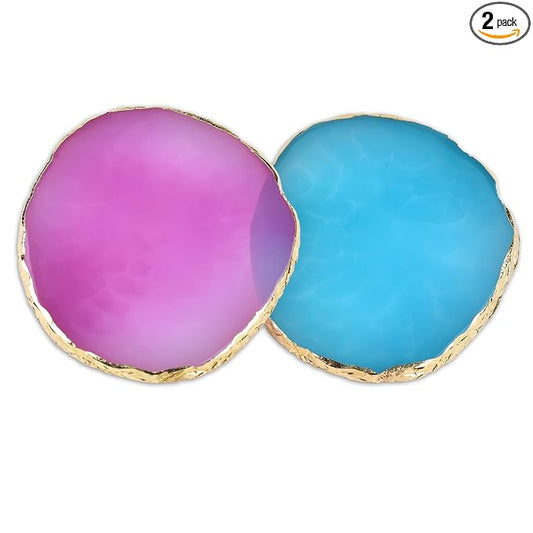2 Pcs Resin Nail Art Palettes,Nail Polish Palette,Golden Edge Gel Nail Mixing Palette Nail Tray,Makeup Display Board,Nail Design Tools(Purple and Blue)