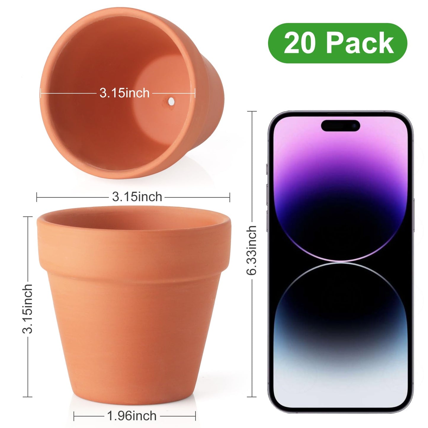 FAMILY 20 Pack 3.15 inch Terra Cotta Clay Flower Pots - Breathable and Paintable Indoor Mini Planters for Kids and Adults