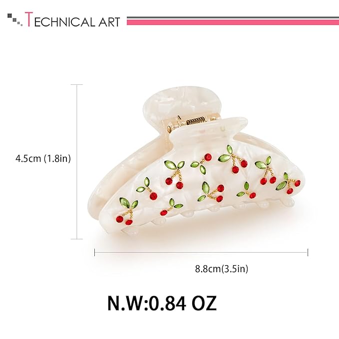 LILIE&WHITE Acrylic Hair Clips Claws For Women With The Rhinestone Pattern In Red Cherry Shape Hair Clip For Thick Hair Hair clips for styling sectioning 1PC