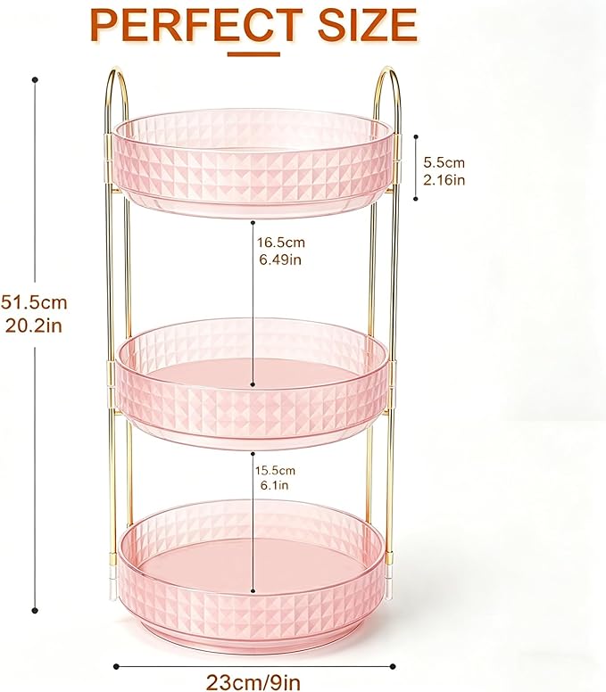 Fangoo 3 Tiers Pink Rotating Makeup Organizer for Vanity 360 Spinning Skincare Organizers for Dresser Perfume Organizer Large Skincare Make up Storage Cosmetic Organizer for Bathroom Countertop
