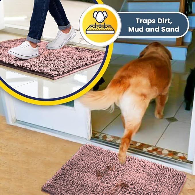 Muddy Mat® | Super Absorbent Door Mat Indoor, Microfiber Quick Dry Chenille Entryway Rug, Non-Slip Front Door Mat, Indoor Mats for Entryway, Machine Washable Pet Rug, Pink 24"x36"