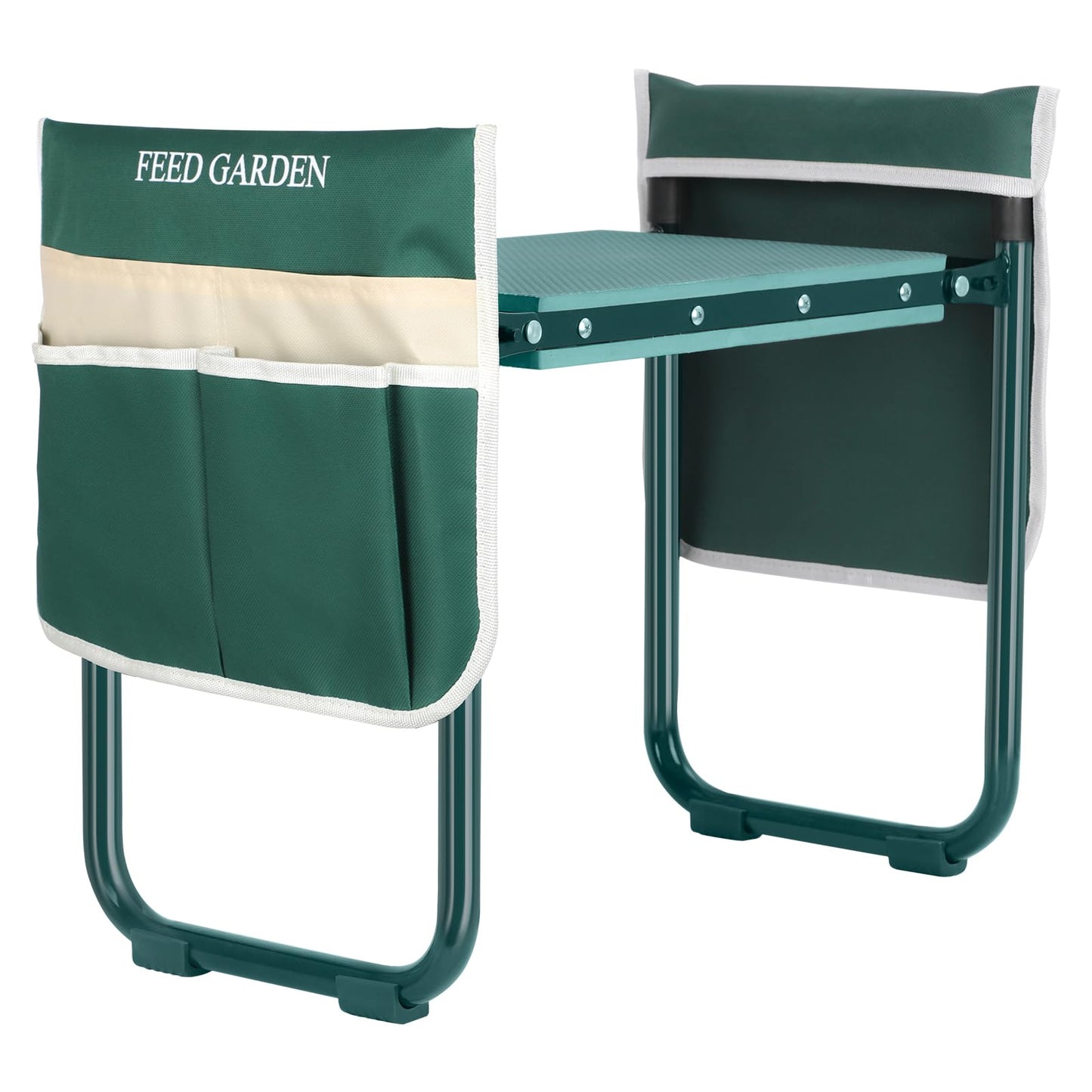 FEED GARDEN Garden Kneeler and Seat, Upgraded Foldable Gardening Stool with 10.23" Wide Kneeling Pad, Heavy Duty Gardening Bench Chair with 2 Tool Pouches, Gardening Gifts for Seniors Mom Women Men