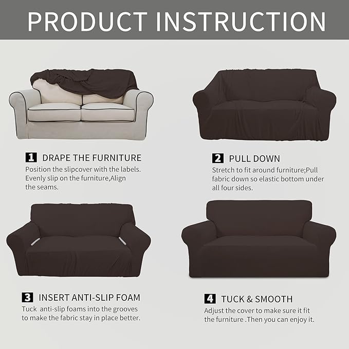 Easy-Going Stretch Loveseat Slipcover 1-Piece Sofa Cover Furniture Protector Couch Soft with Elastic Bottom for Kids Polyester Spandex Jacquard Fabric Small Checks (Loveseat, Chocolate)