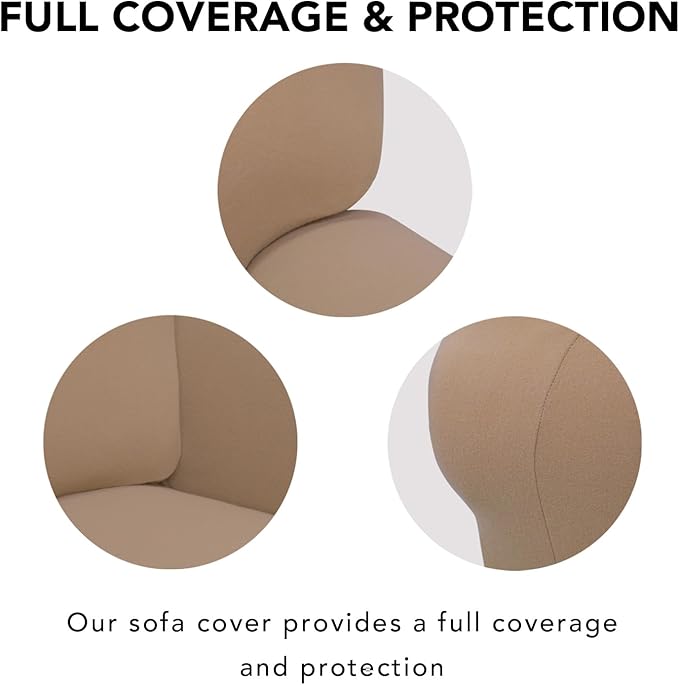 PureFit Super Stretch Sofa Slipcover – Spandex Non Slip Soft Couch Sofa Cover, Washable Furniture Protector with Non Skid Foam and Elastic Bottom for Kids, Pets (Oversized Loveseat, Camel)