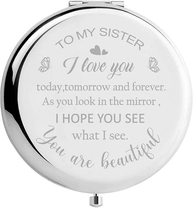 Sister Birthday Gifts Compact Mirror, Sisters Gifts from Sister, Birthday Gifts for Sister from Sister Brother Friend for Her