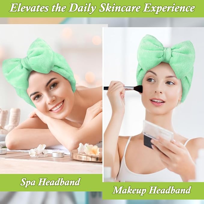 Shintop Makeup Headband, Soft Face Wash Headband with Cute Bow Elastic Spa Hairband for Skincare Facial Mask ShowersÃ¯Â¼ÂLight GreenÃ¯Â¼Â
