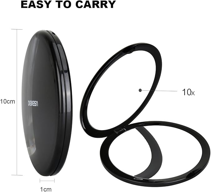 deweisn Magnifying Compact Cosmetic Mirror Elegant Pocket Handheld Makeup Mirror with Powerful 10x Magnification and 1x True View Mirror for Travel or Your Purse (Pack of 2)