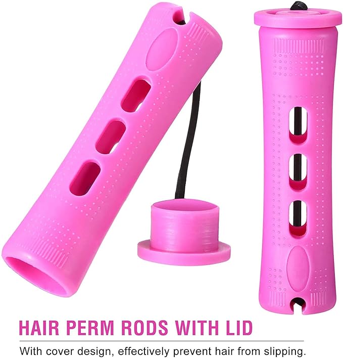 WILLBOND 60 Pcs Short Perm Rods Natural Hair Perm Rods with Elastic Rubber Band Non Slip Plastic Perming Cold Wave Kit for Women Hairdressing Styling Tool(Multi-size,Mixed Color)