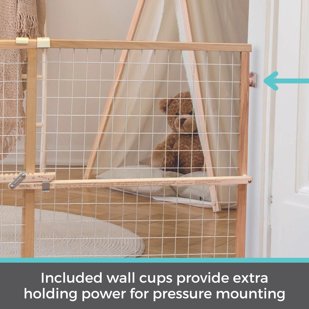 Toddleroo by North States - Extra-Wide Wire Mesh Wooden Baby Gate: Pressure Mounted Baby Gate for Doorways - Adjustable 29.5 to 50 Inches Wide - 31 Inches Tall