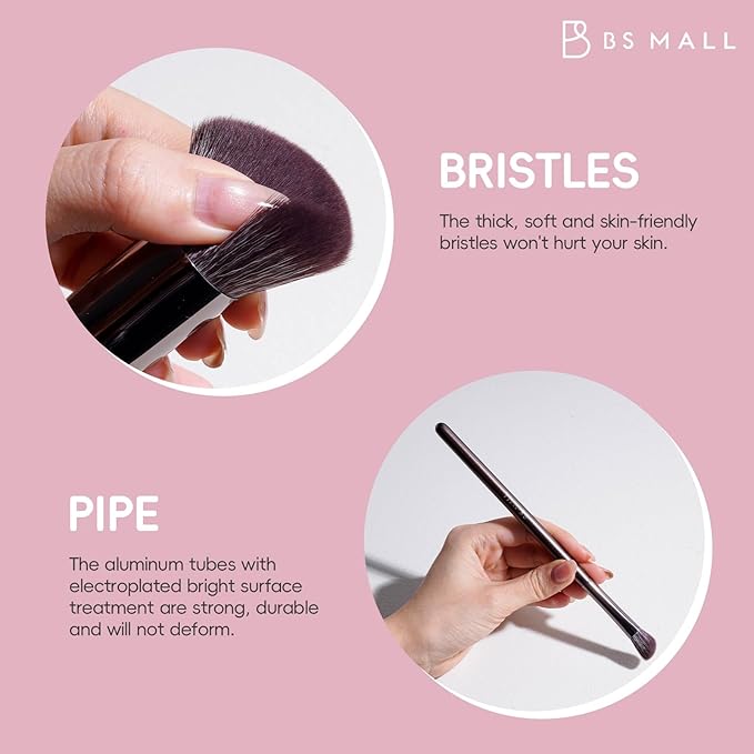 BS-MALL 14 Pcs Professional Makeup Brushes Set with Travel-friendly Case - Perfect for Eyeshadow Brush & Foundation Brush for Liquid Makeup - Gift for Daily Use & Multi Purpose Application