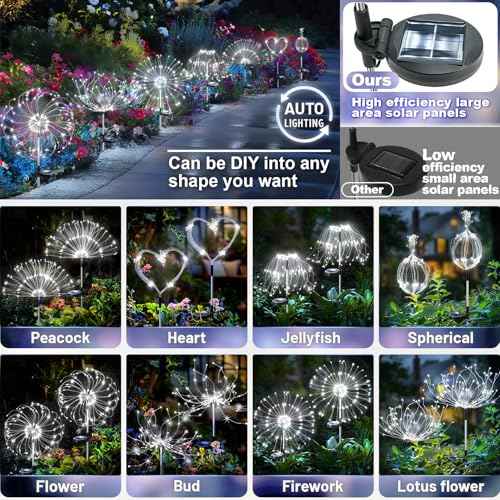 Anordsem Solar Fireworks Lights Outdoor: Garden Light Waterproof for Yard Outside - LED Starburst White Lighting Patio Path Decor 8 Pack - Gardening Gifts for Women Mom Homeowner