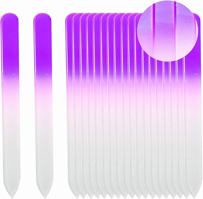 SIUSIO Set of 20 Professional Crystal Glass Nail Files Buffer Manicure Gradient Rainbow Color for Nail polishing - Best for Fingernail & Toenail Care(Pink) (Purple)