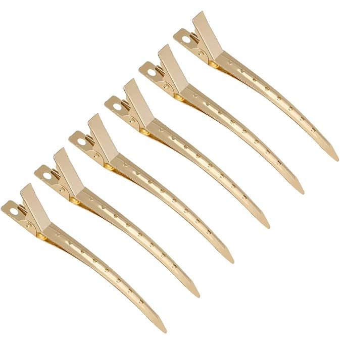 24Pcs Duck Billed Hair Clips for Styling Sectioning, Metal Hair Clips for Women Long Hair, Metal Alligator Curl Clips for Hair Roller Salon (Gold)