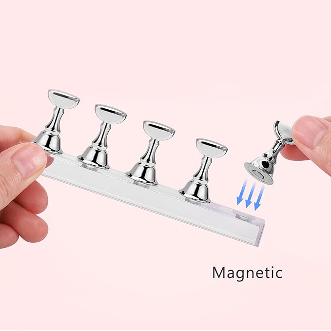 Etercycle Nail Stand Acrylic Nail Art Display Stand Practice Nail Holder for Painting Nails Magnetic Practice Stands with Double-sided Tape For DIY Salon Supplies (Silver)