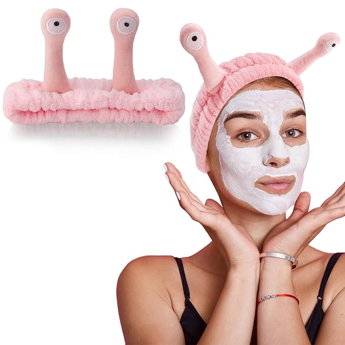 SuPoo Snail Face Wash Headband - Light Pink, Soft Microfiber Material, Funny Design, One Size Fits Most, Strong Water Absorbent, Multi-Function Use for Spa, Sports, Yoga, Makeup, Face-Washing, Shower