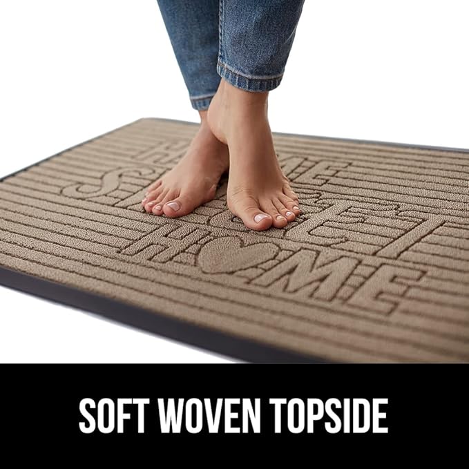 GORILLA GRIP 100% Waterproof All-Season WeatherMAX Doormat, US Designed Natural Rubber, Stain and Fade Resistant, Low Profile Indoor Outdoor Door Mats, Easy Clean Patio Mat, 17x29, Home Sweet Home