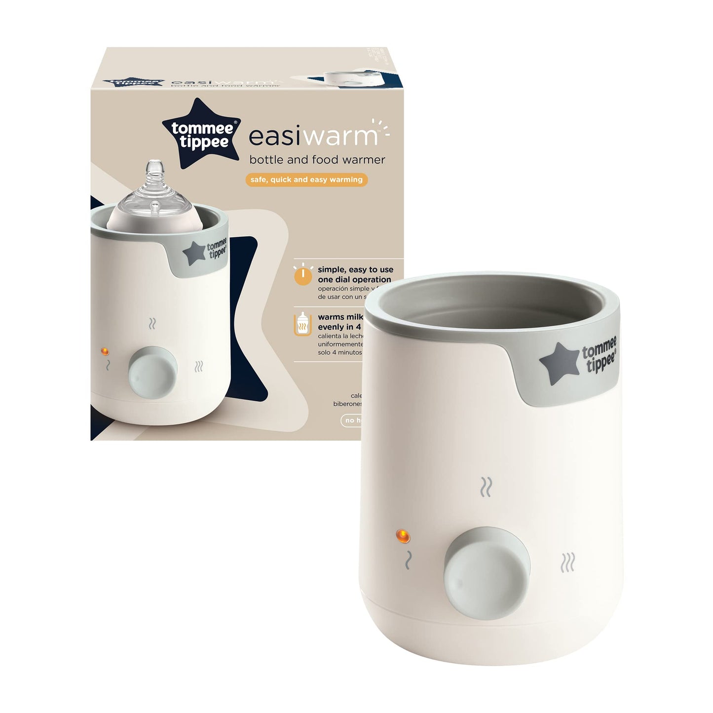 Tommee Tippee Easiwarm Bottle Warmer, Warms Breast Milk and Formula Bottles to Body Temperature in Minutes, Automatic Timer, One-Dial Operation, White