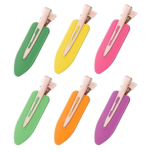 D 6 Pcs Hair Clips No Crease - No bend Creaseless Hair Clip - Makeup Clip for Women and Girls - Flat Hair Clips for Hairstyling Salon Rose Gold Handle - colorful