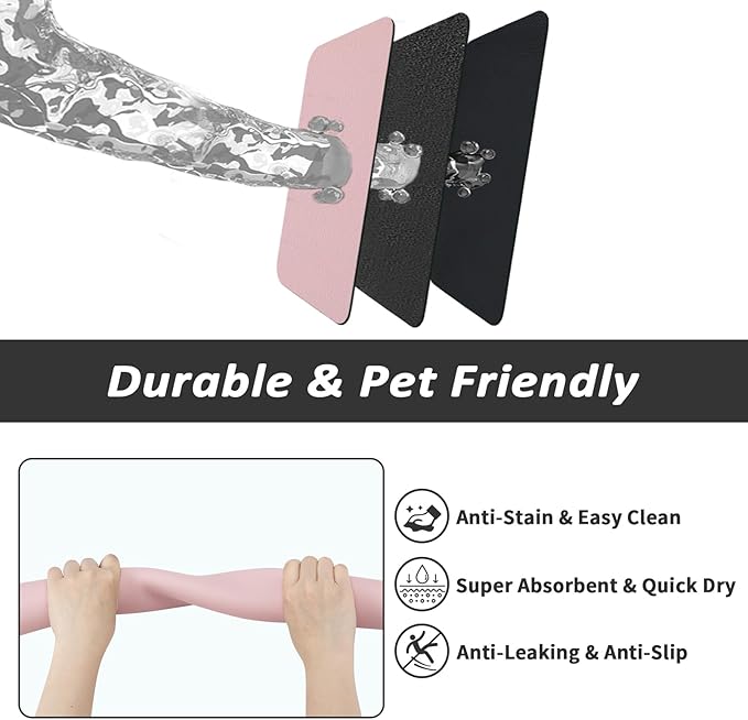 Dog Food Mat - Absorbent Cat Mat for Food and Water, No Stains Pet Feeding Bowl Mat, Easy to Clean Pet Placemats, Quick Dry Dog Water Dispenser Mat for Messy Drinkers | Pink 16"x 24"