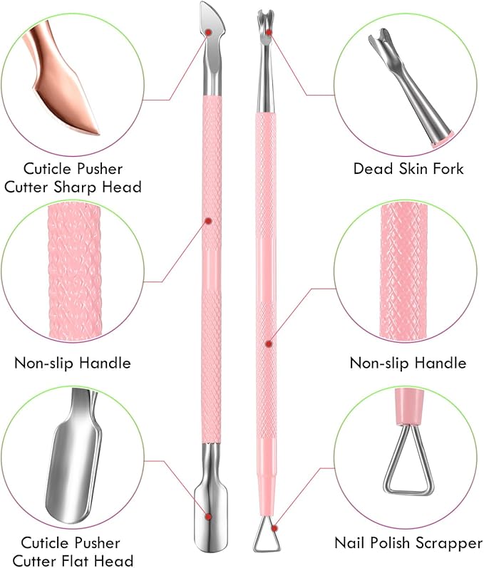 Cuticle Trimmer with Cuticle Pusher, XUNXMAS Cuticle Remover Cutter Nipper Scissor and Triangle Cuticle Nail Pusher Peeler Scraper, Durable Dead Skin Clipper Manicure Pedicure Tools (Pink)