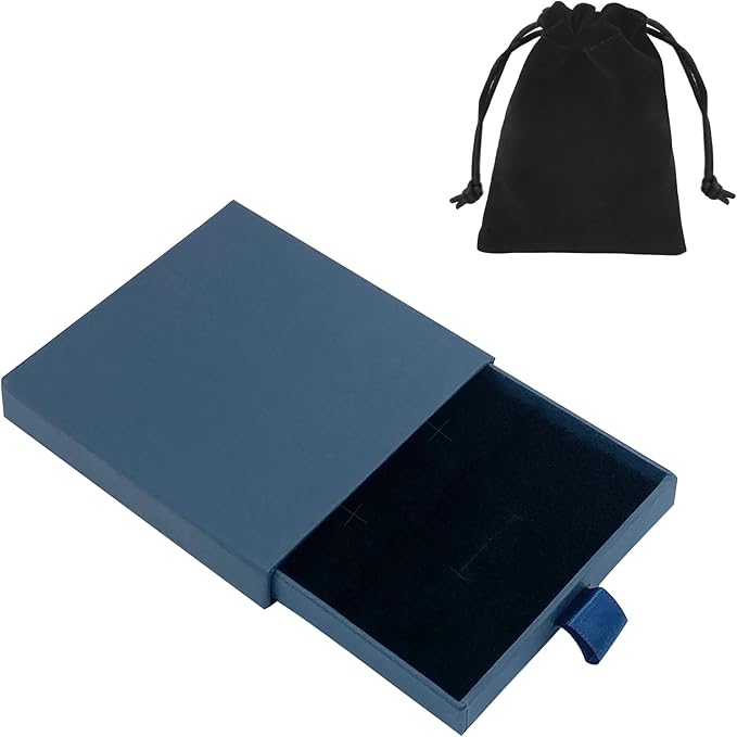 Small Jewelry Gift Box and Velvet Bag, Necklace Bracelet Earring Cardboard Organizer Square Jewellery Gift Box Pendent Storage Case for Birthday Xmas Christmas Wrapping (Blue)