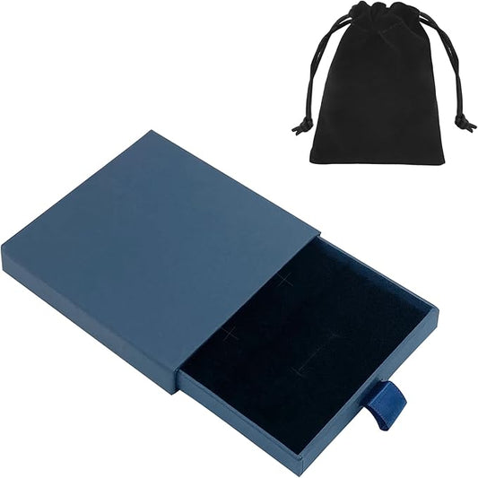 Small Jewelry Gift Box and Velvet Bag, Necklace Bracelet Earring Cardboard Organizer Square Jewellery Gift Box Pendent Storage Case for Birthday Xmas Christmas Wrapping (Blue)