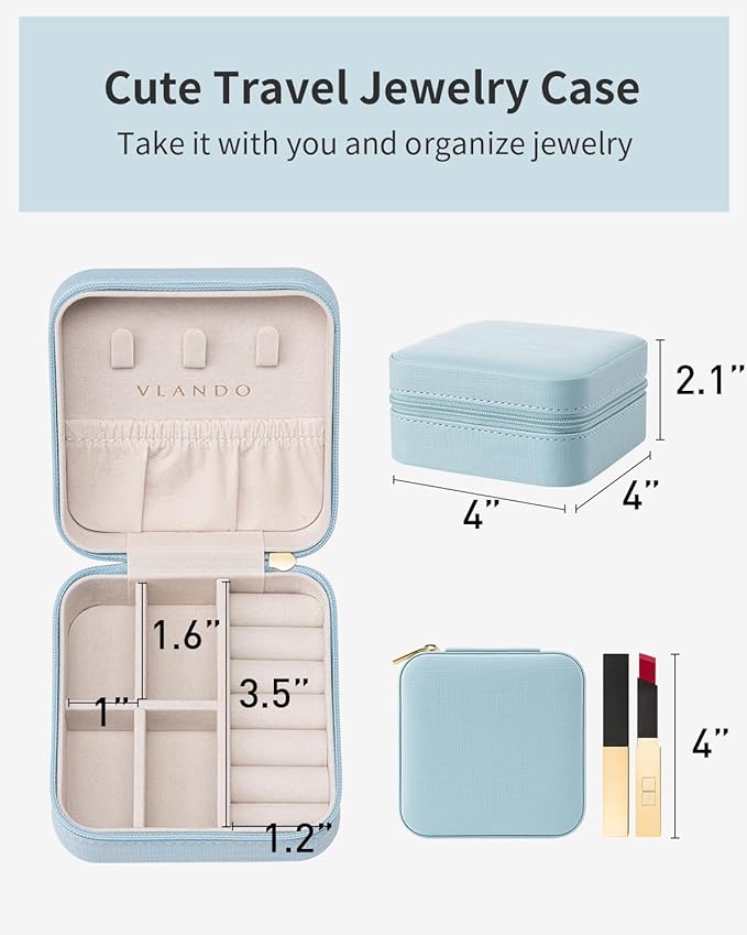 VLANDO Travel Jewelry Box, Small Jewelry Travel Organizer Case for Girls Women - Blue*6 pack
