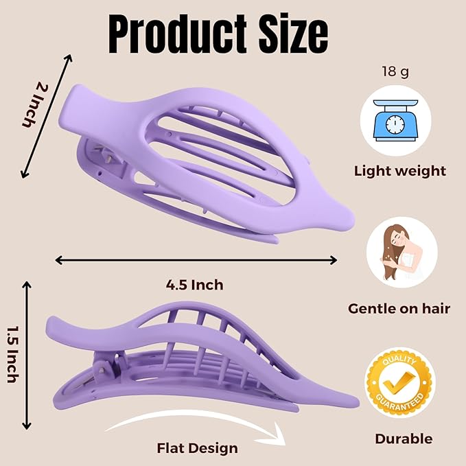 8 Pack Purple Flat Hair Clips – Cute Matte French Purple Claw Clips for Girls & Teens, No-Slip Hair Accessories for Daily Use, Fun Kawaii Soft Girl Aesthetic