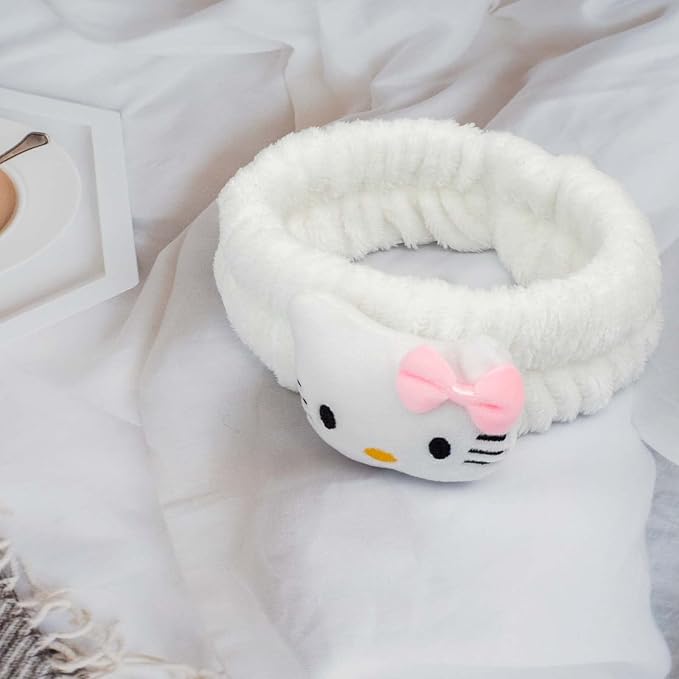 Kawaii Spa Headband for Washing Face, Cute White for Make Up, Party - Soft for Woman Girls