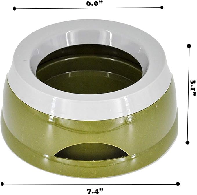 Love Dream No Spill Dog Water Bowl, No Drip Dog Slow Water Feeder No Slip Vehicle Carried Pet Water Dispenser 25 oz with Floating Disk Slow Drinking Bowl for Dogs Cats (Army Green)