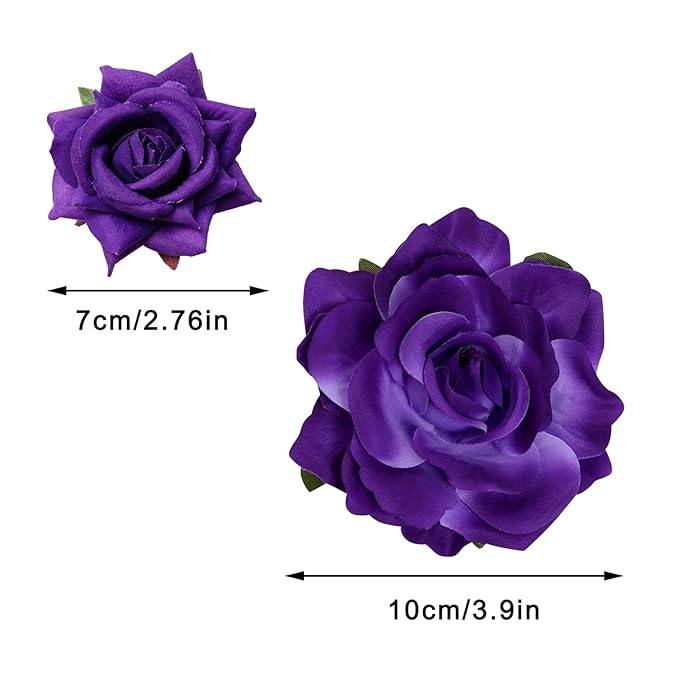 Rose Hair Clip Flower Hairpin Brooch Floral Clips, 4 Pcs Fabric Rose Flowers Hair Clips Mexican Hair Flowers Pin up Headpieces for Woman Girl Wedding Party Mother's Day (Dark Purple)