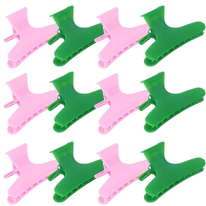 Hair Clips for Styling Sectioning 12 Pack Green Pink Butterfly Clamps Hair Claw Clips Pro Salon Hair Clips for Styling, Sectioning, Cutting and Coloring