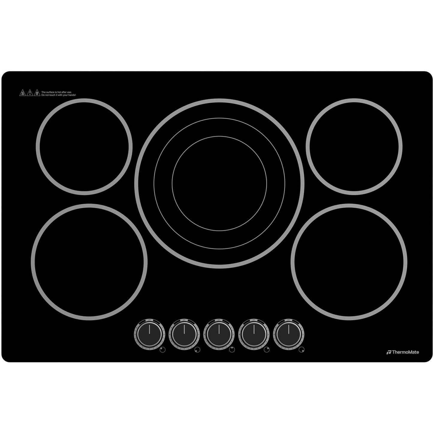 ThermoMate 30 Inch Electric Cooktop, 5 Burners Knob Control Built-in Ceramic Cooktop, 30" Radiant Electric Stove Top of 9000W with 9 Heat Levels, Hot Surface Indicator, 220-240v, Hard Wired