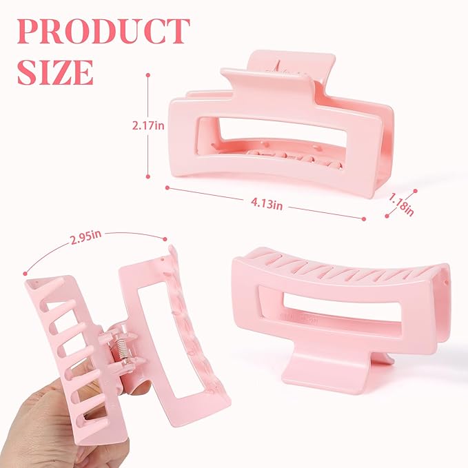 Auseibeely 6 Pcs Large Claw Clips for Thick Hair, 4.1 Inch Square Claw Clip for Women Girls, Strong Hold Hair Clips for Thick/Long/Curly Hair, Non-slip Banana Jaw Clip Accessories, Multicolor