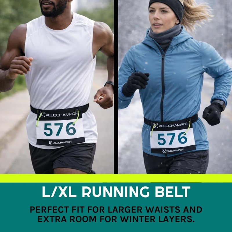 VeloChampion Lightweight Running Belt Waist Pack for Men Women - Elasticated Stretch Fit Race Number Holder - No Pins - 3 Sizes - Run. Triathlon. Cycle. Marathon. Jogging (1, Large)