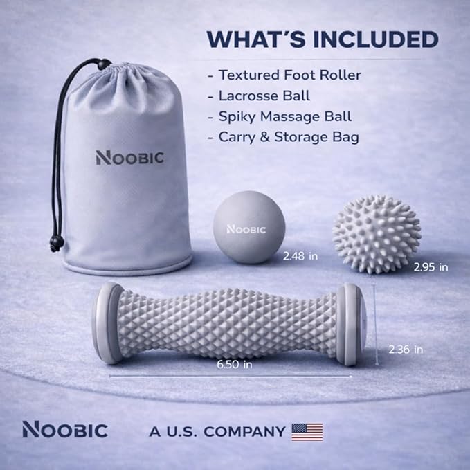 Foot Roller for Plantar Fasciitis Pain Relief – Deep Tissue Foot Massage Kit for Arch & Heel Pain, Includes Lacrosse & Spiky Massage Ball