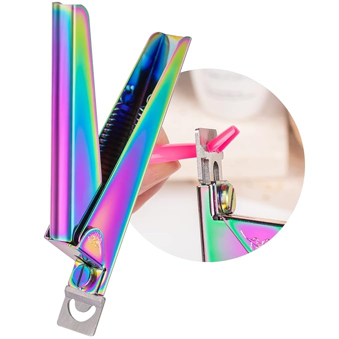 Nail Clippers for Acrylic Nails, Chameleon Premium Metal Acrylic Nail Clippers, Stainless Steel Rainbow Color Trimmer, False Fake Nail Tips French Shape Acrylic Nail Cutter for Salon Home Manicure