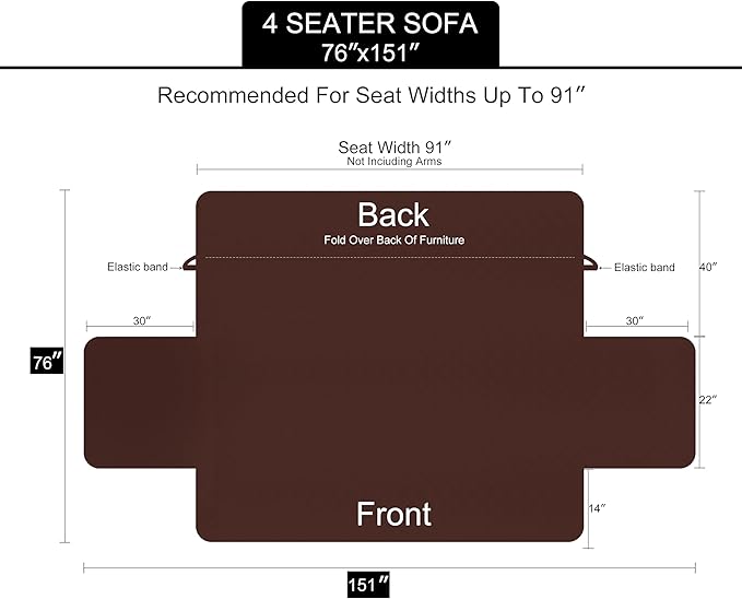 U-NICE HOME 4 Seater Sofa Cover 91 Inch Large Couch Covers for 4 Cushion Couch with Elastic Straps Water Resistant Furniture Protector Cover for Pets Cat (Sofa XX-Large, Light Blue/Beige)