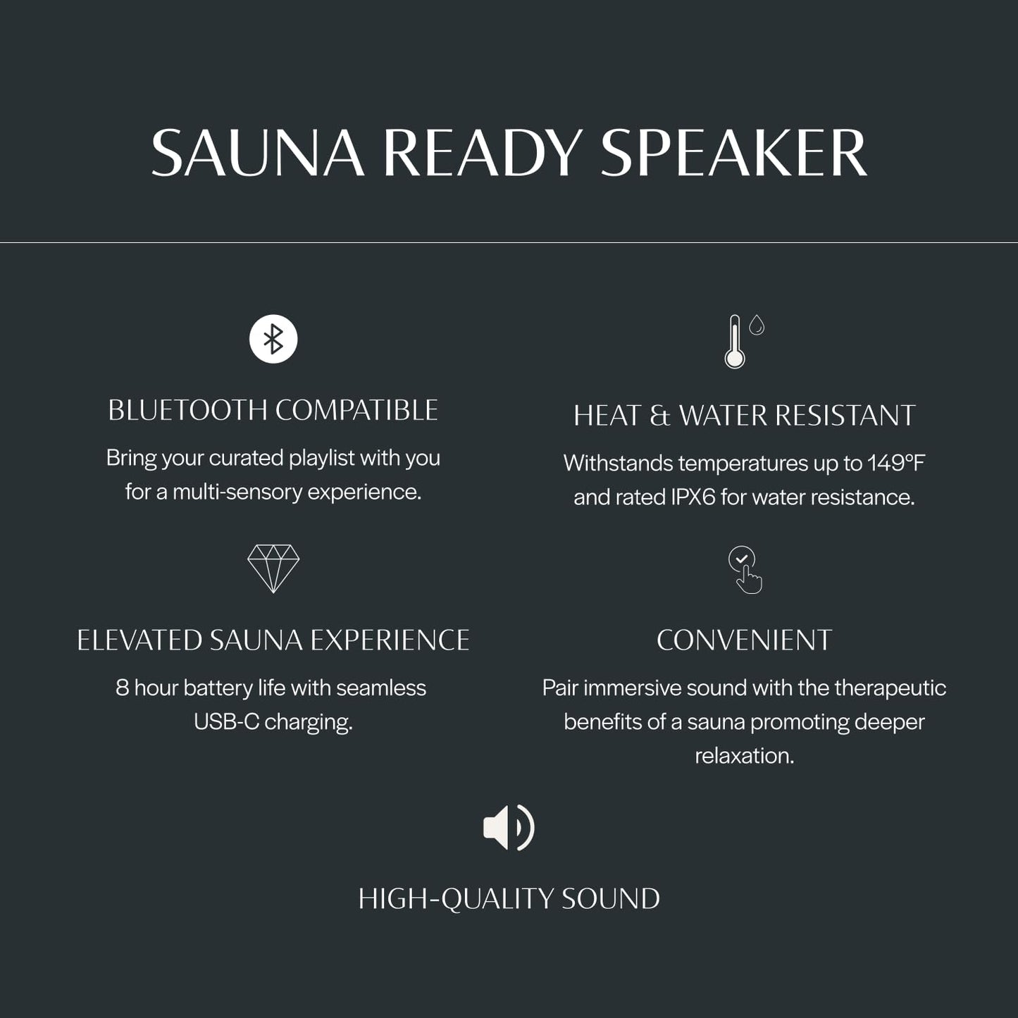 Almost Heaven Bluetooth Sauna Speaker, Portable Waterproof Speakers with Heat Resistance, Designed for Wet & Dry Saunas, Wireless Bluetooth Speaker with USBC Charging, Indoor & Outdoor Saunas (Black)