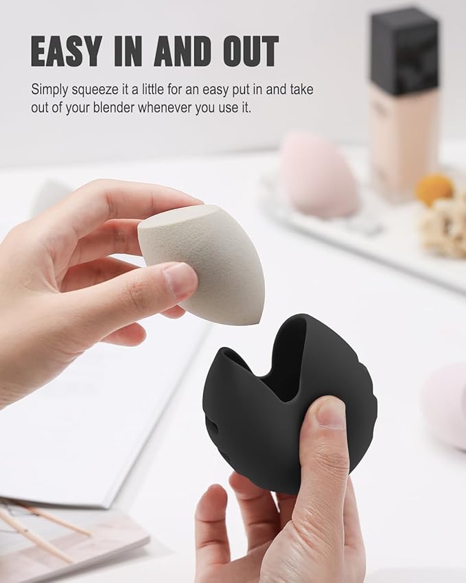 FERYES 2 PCS Makeup Sponge Holder Ã¢ÂÂ Shatterproof Eco-Friendly Silicone Beauty Make Up Blender Case for Travel - Black