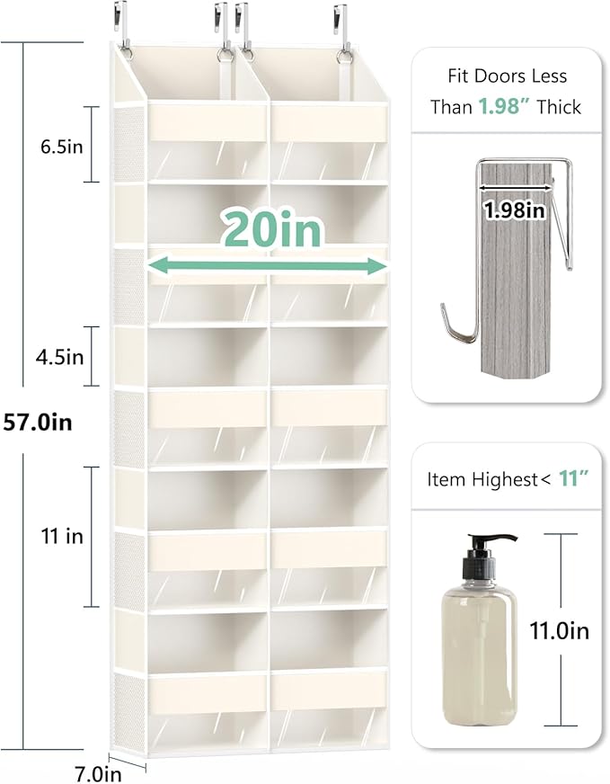 UVIAHOMI Heavy Duty Over The Door Organizer 5 Tiers, Extra Large Behind Door Storage of 10 Big Front & 10 Mesh Pockets, 80lb Weight Capacity, Hanging Doors Storage for Closet Bedroom Nursery, Beige