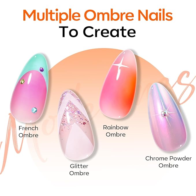 Modelones 150pcs Nail Sponges for Ombre, Nail Art Sponge with Grabbing Pen Reusable Soft Sponges for Gradient Ombre Blush Chrome Design Effects Professional Nail Stuff Supplies DIY